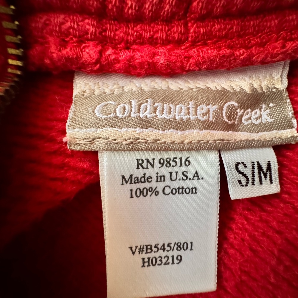 COLDWATER CREEK Red Quarter-Zip firm cotton Sweatshirt Heart Design Good S/M - Picture 8 of 8